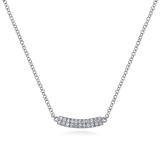 Gabriel - 14K White Gold Curved Pavé Diamond Bar Necklace