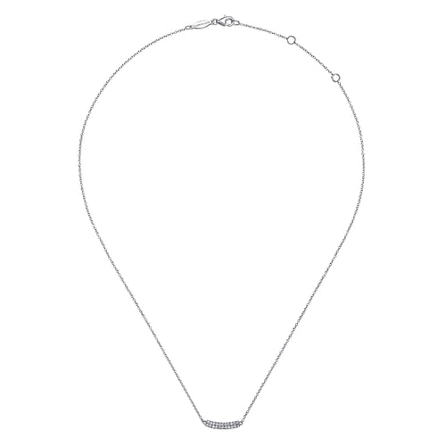 14K White Gold Curved Pavé Diamond Bar Necklace