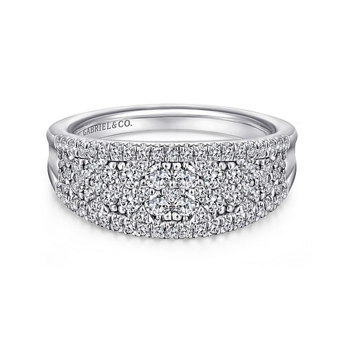 14K White Gold Curved Pavé Diamond Ring