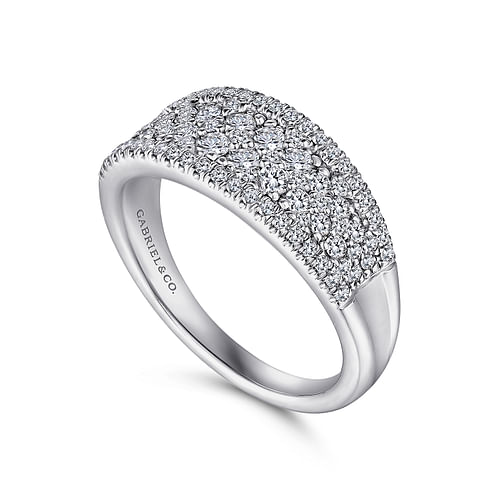 14K White Gold Curved Pavé Diamond Ring