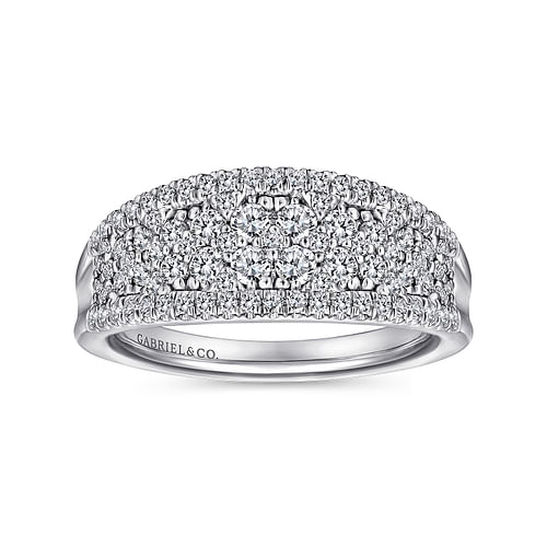 14K White Gold Curved Pavé Diamond Ring