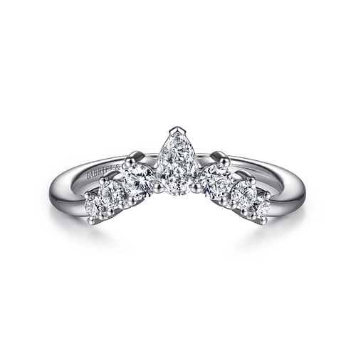 14K White Gold Curved Pear Shape and Round Diamond Anniversary Band