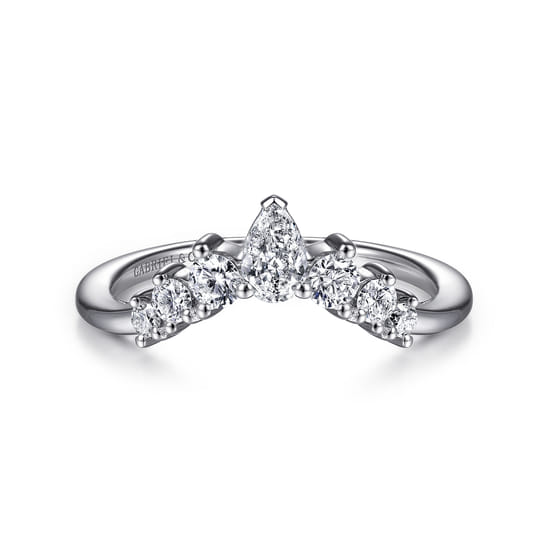 14K White Gold Curved Pear Shape and Round Diamond Anniversary Band