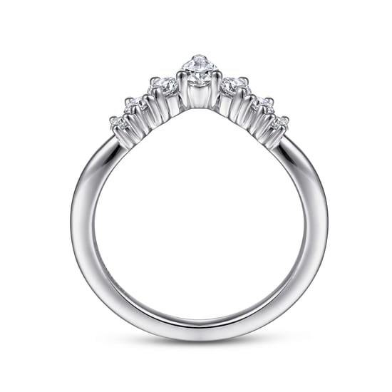 14K White Gold Curved Pear Shape and Round Diamond Anniversary Band angle 2