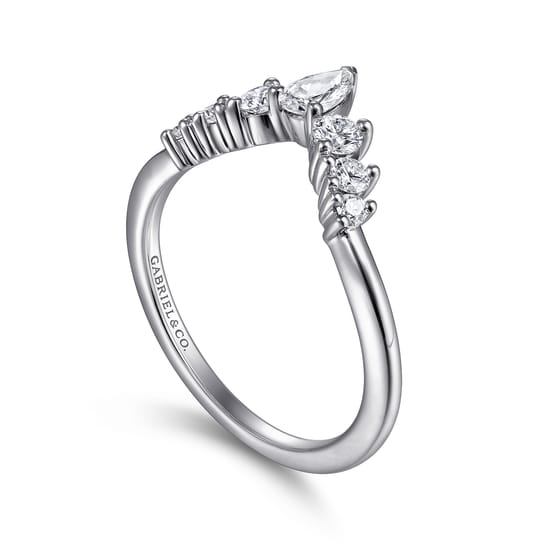 14K White Gold Curved Pear Shape and Round Diamond Anniversary Band angle 3