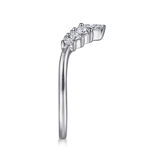 14K White Gold Curved Pear Shape and Round Diamond Anniversary Band angle 4