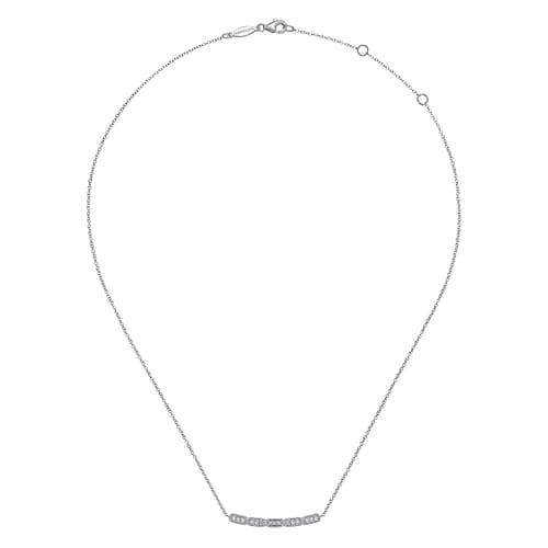 14K White Gold Curved Rectangular Station Bar Necklace with Diamonds