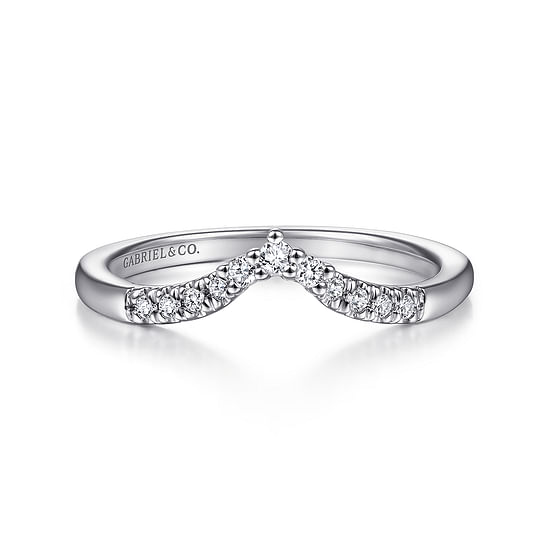 Gabriel - 14K White Gold Curved V Diamond Wedding Band