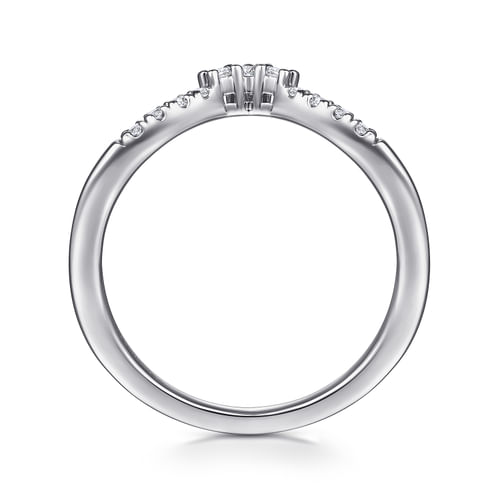 14K White Gold Curved V Diamond Wedding Band