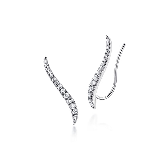 Gabriel - 14K White Gold Curving Bar Ear Crawler Diamond Earrings