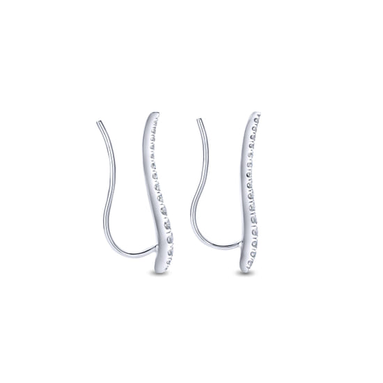 14K White Gold Curving Bar Ear Crawler Diamond Earrings angle 3