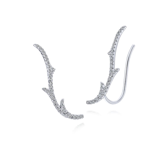 Gabriel - 14K White Gold Curving Diamond Branch Ear Climber Earrings