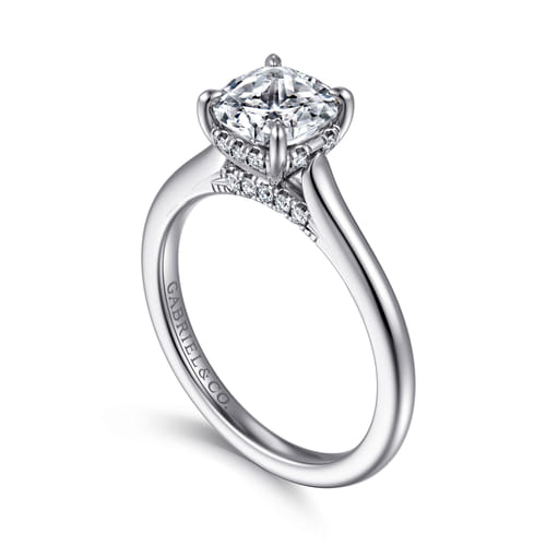 14K White Gold Cushion Cut  Diamond Engagement Ring