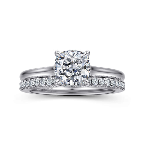 14K White Gold Cushion Cut  Diamond Engagement Ring