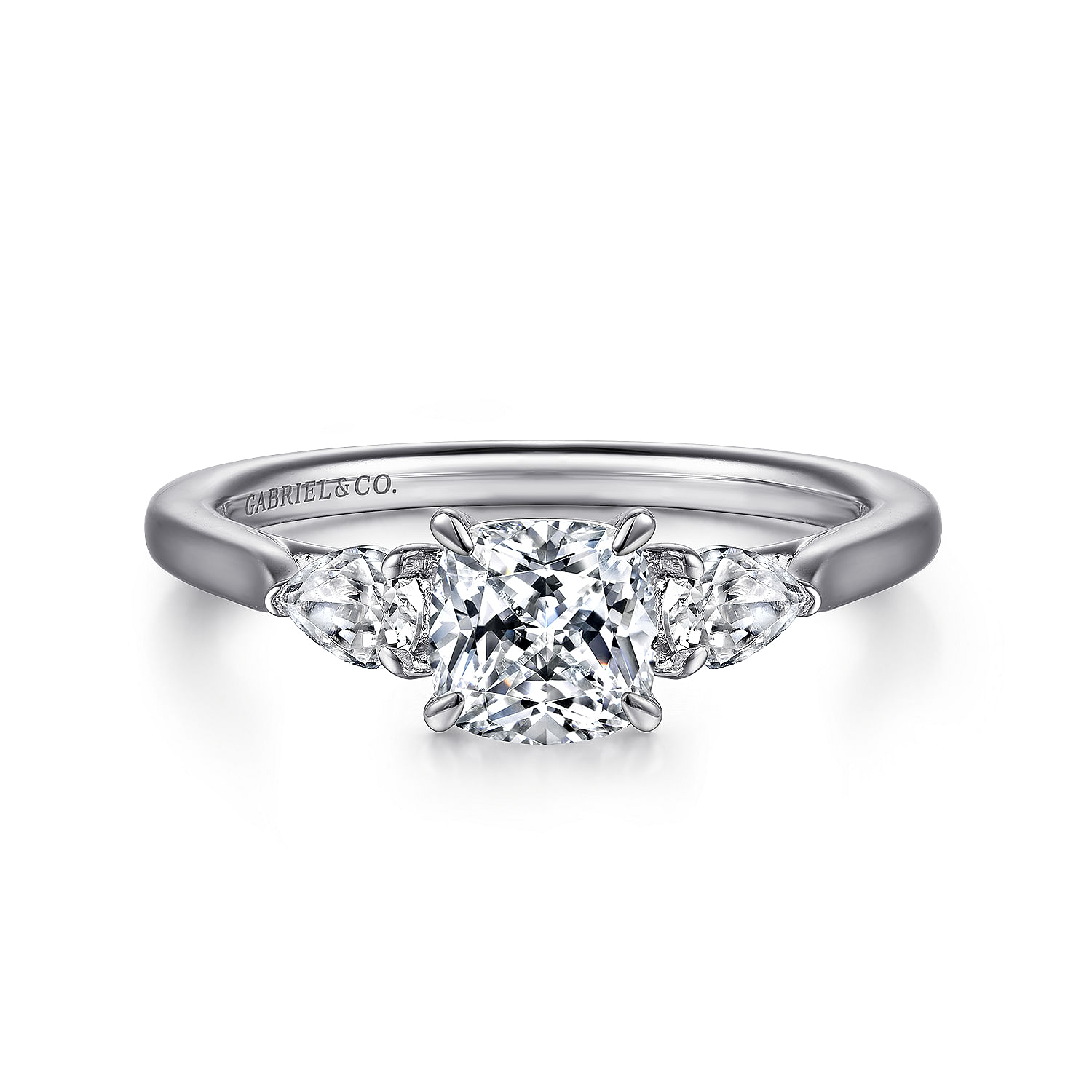 14K White Gold Cushion Cut 3 Stone Diamond Engagement Ring