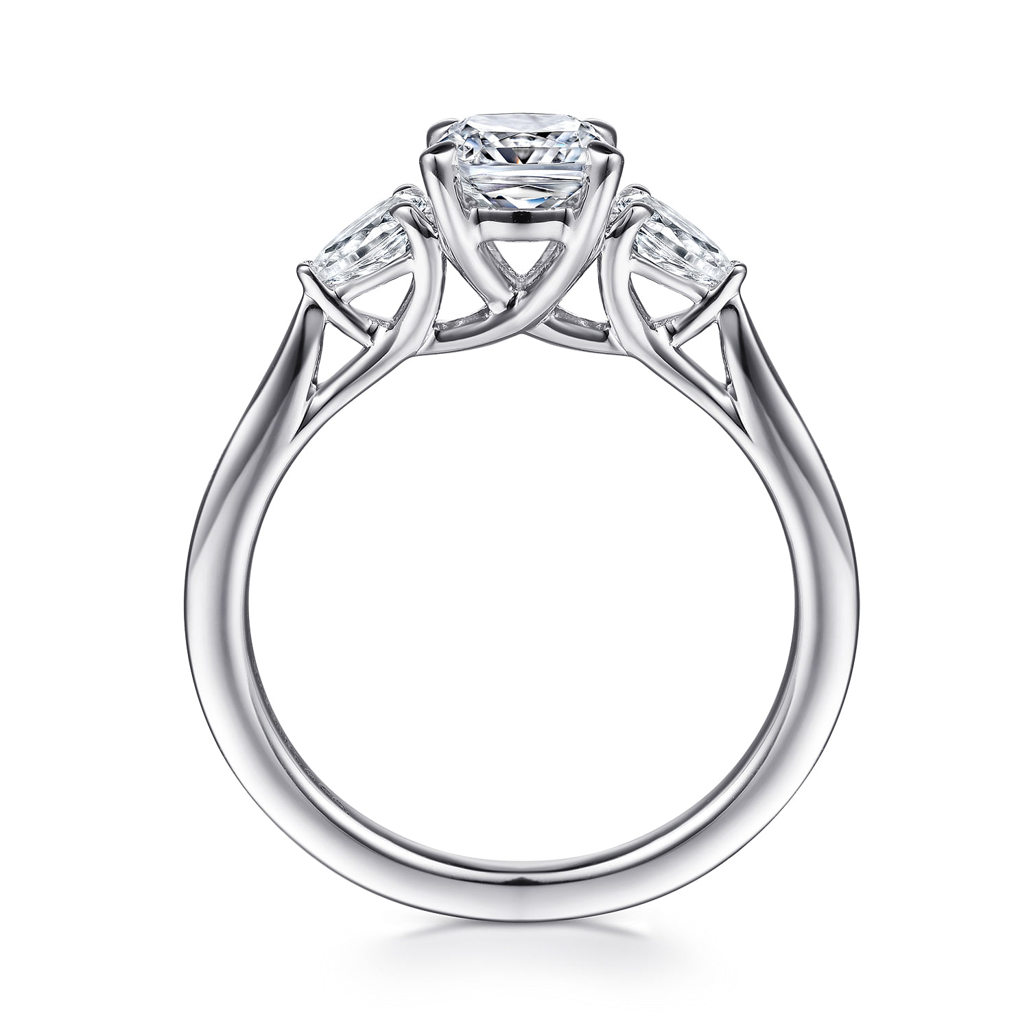 14K White Gold Cushion Cut 3 Stone Diamond Engagement Ring