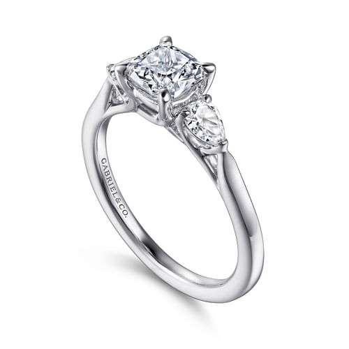 14K White Gold Cushion Cut 3 Stone Diamond Engagement Ring