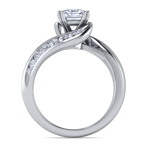 14K White Gold Cushion Cut Bypass Diamond Channel Set Engagement Ring