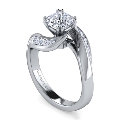 14K White Gold Cushion Cut Bypass Diamond Channel Set Engagement Ring