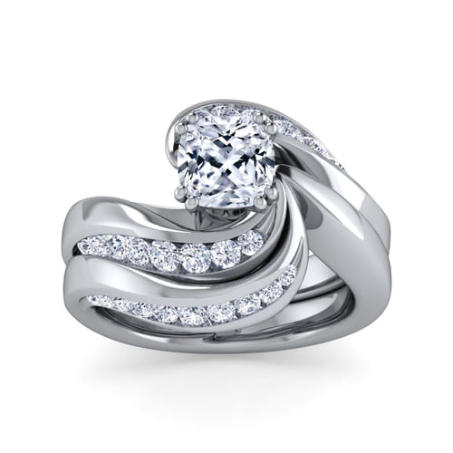 14K White Gold Cushion Cut Bypass Diamond Channel Set Engagement Ring