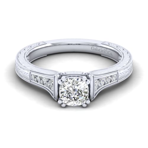 14K White Gold Cushion Cut Diamond Channel Set Engagement Ring