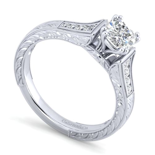14K White Gold Cushion Cut Diamond Channel Set Engagement Ring