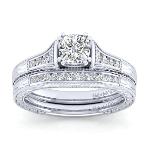 14K White Gold Cushion Cut Diamond Channel Set Engagement Ring