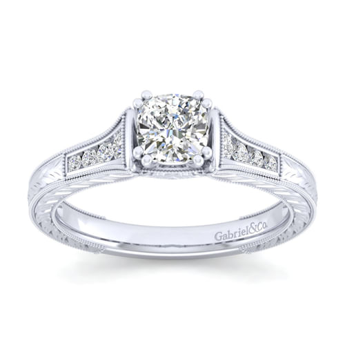 14K White Gold Cushion Cut Diamond Channel Set Engagement Ring
