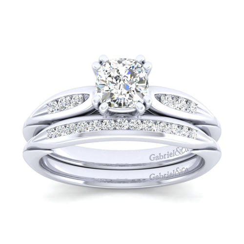 14K White Gold Cushion Cut Diamond Channel Set Engagement Ring