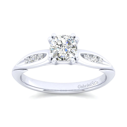 14K White Gold Cushion Cut Diamond Channel Set Engagement Ring