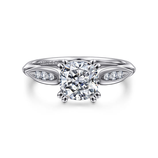 14K White Gold Cushion Cut Diamond Channel Set Engagement Ring