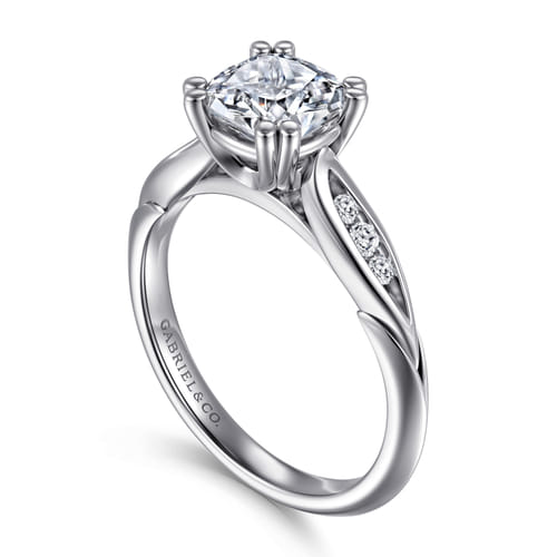 14K White Gold Cushion Cut Diamond Channel Set Engagement Ring