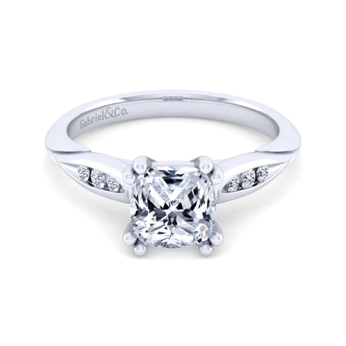 14K White Gold Cushion Cut Diamond Channel Set Engagement Ring