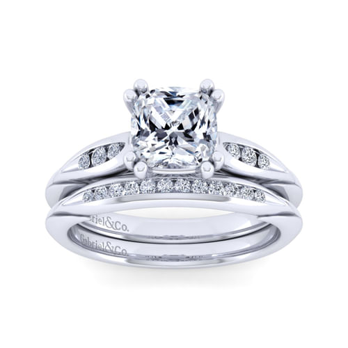 14K White Gold Cushion Cut Diamond Channel Set Engagement Ring