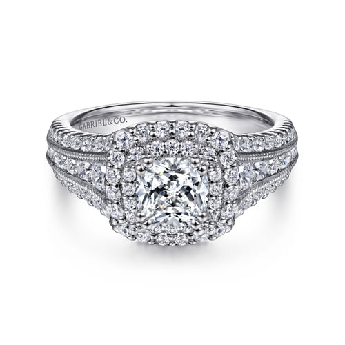 14K White Gold Cushion Cut Diamond Channel Set Engagement Ring