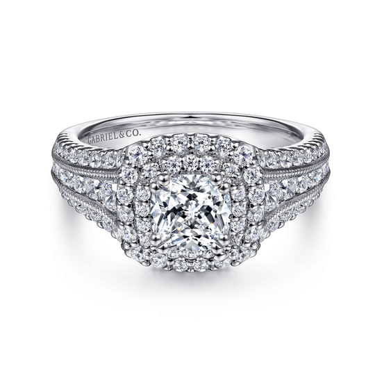 Gabriel - 14K White Gold Cushion Cut Diamond Channel Set Engagement Ring