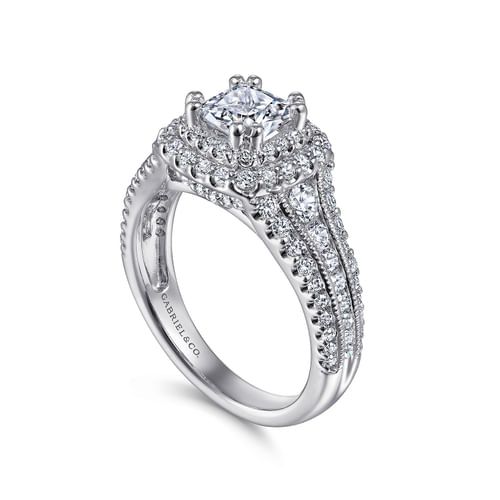 14K White Gold Cushion Cut Diamond Channel Set Engagement Ring