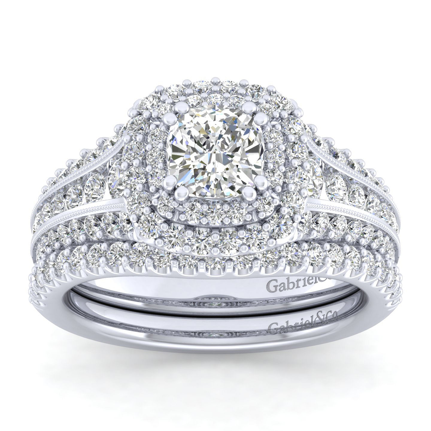 14K White Gold Cushion Cut Diamond Channel Set Engagement Ring