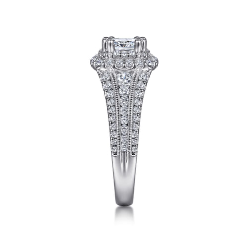 14K White Gold Cushion Cut Diamond Channel Set Engagement Ring