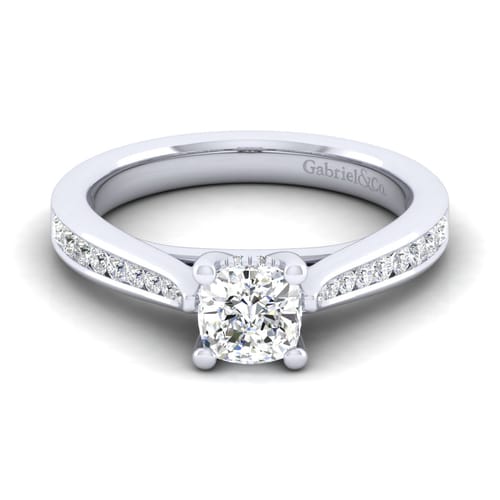 14K White Gold Cushion Cut Diamond Channel Set Engagement Ring