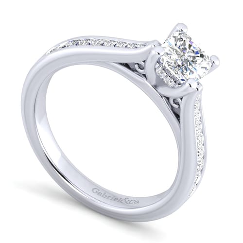 14K White Gold Cushion Cut Diamond Channel Set Engagement Ring