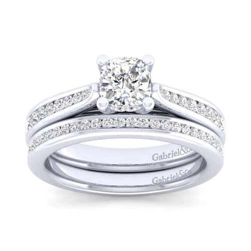 14K White Gold Cushion Cut Diamond Channel Set Engagement Ring