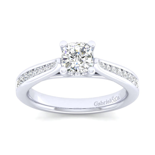 14K White Gold Cushion Cut Diamond Channel Set Engagement Ring