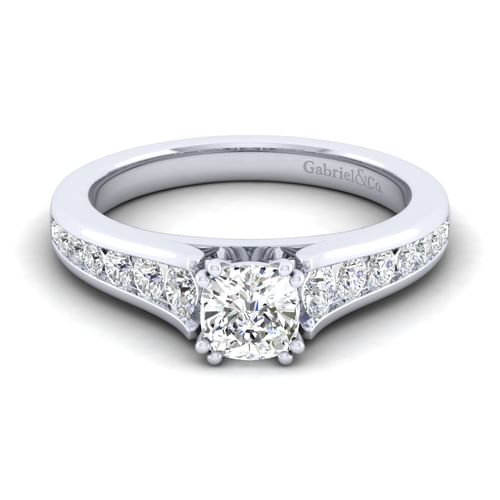 14K White Gold Cushion Cut Diamond Channel Set Engagement Ring
