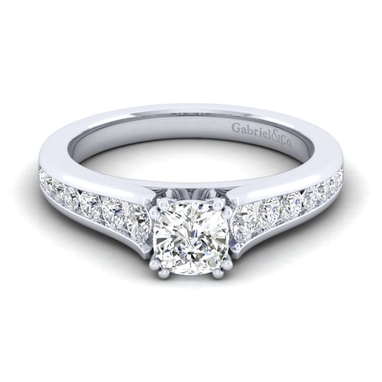 Gabriel - 14K White Gold Cushion Cut Diamond Channel Set Engagement Ring