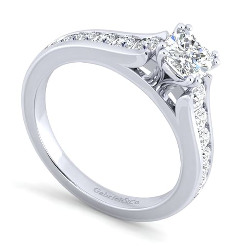 14K White Gold Cushion Cut Diamond Channel Set Engagement Ring