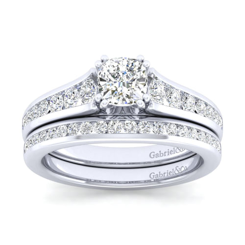 14K White Gold Cushion Cut Diamond Channel Set Engagement Ring