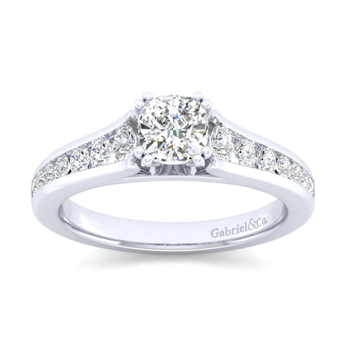 14K White Gold Cushion Cut Diamond Channel Set Engagement Ring