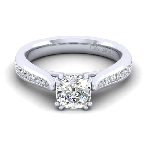 14K White Gold Cushion Cut Diamond Channel Set Engagement Ring