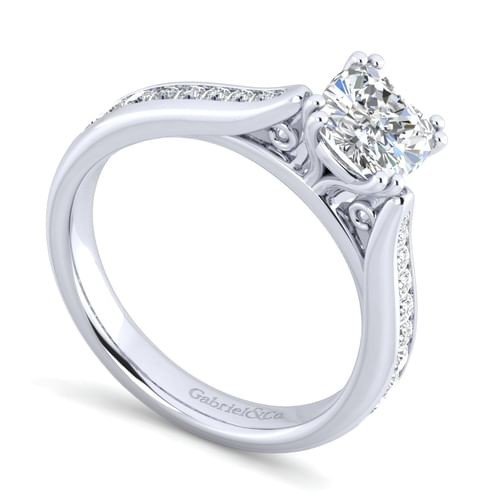 14K White Gold Cushion Cut Diamond Channel Set Engagement Ring